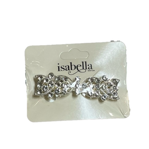 Rhinestone on silver hair barrette. 2.5” x .75”